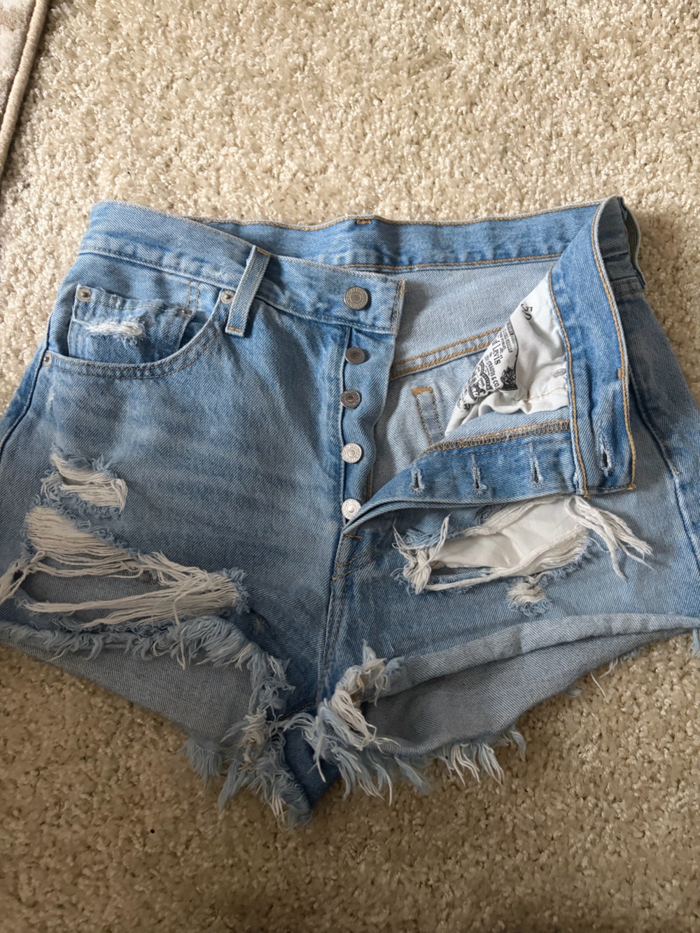 Levi's Light Blue Distressed Denim Shorts